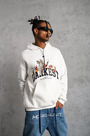 Erkek DANKES Baskılı Kapüşonlu Sweat - Beyaz