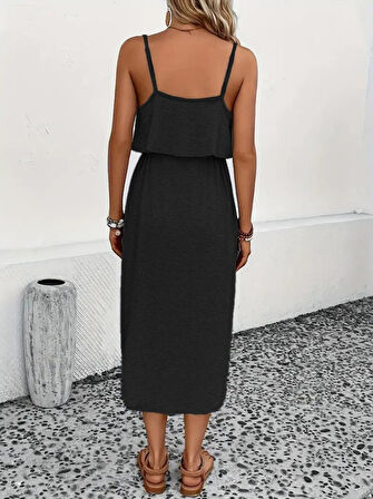 Kadın Askılı V Yakalı Viskon Bluz Ve Bağcıklı Etek Ikili Takım