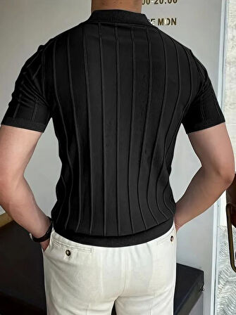 Erkek Kısa Kollu Yakalı önden Düğmeli Triko Bluz