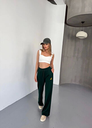 Osy Modal Yumuşak Dokulu Kumaş Nakış Işlemeli Rahat Bol Paça Eşofman Pantalon - Siyah