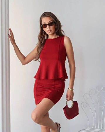 Kadın Modal Kumaş Volanlı Mini Etek Takım