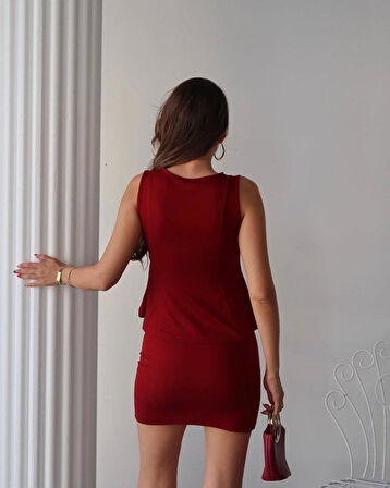 Kadın Modal Kumaş Volanlı Mini Etek Takım