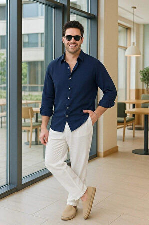 Erkek Uzun Kollu Regular Sofya Keten Gömlek