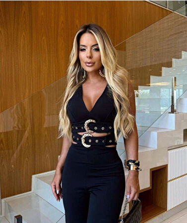 Kadın Dalgıç Kumaş Tokalı Kemerli Tulum Elbise