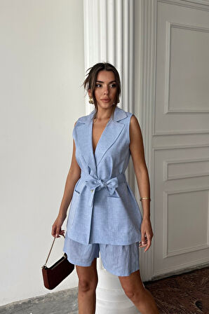 KETEN YELEK - ŞORT TAKIM - Mavi