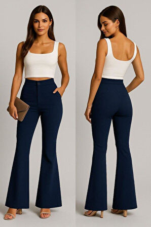 Kadın Yüksel Bel Ispanyol Paça Pantolon