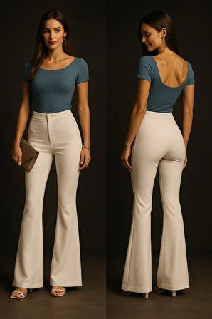 Kadın Yüksel Bel Ispanyol Paça Pantolon