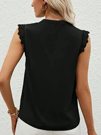 Kadın Kısa Dantel Kollu Hakim Yaka Ithal Krep Bluz