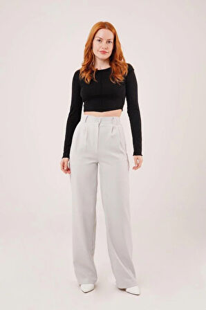 Bol Paça Piliseli Gri Pantolon