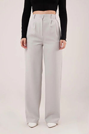 Bol Paça Piliseli Gri Pantolon