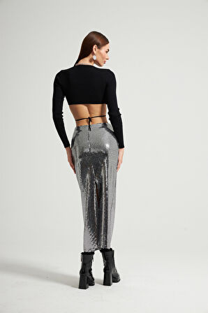 Nok Star Koleksiyonu Aynalı Etek SİYAHKAREGÜMÜŞ