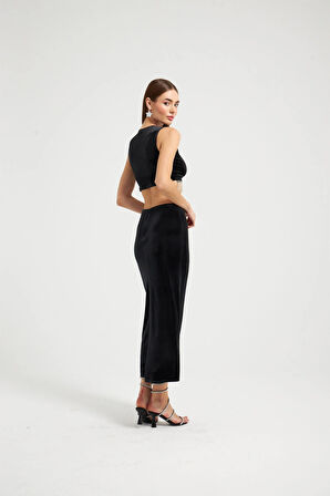 Kadife maxi boy etek Siyah