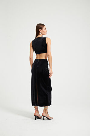 Kadife maxi boy etek Siyah