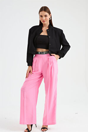 Nok Vatkalı Çıt Çıt Düğme Detaylı Bomber Ceket Siyah