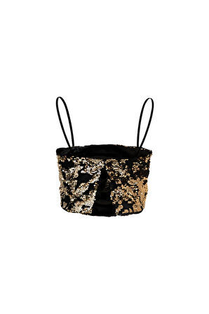 Pul Detaylı İnce Askılı Crop Kadife Büstiyer GOLD