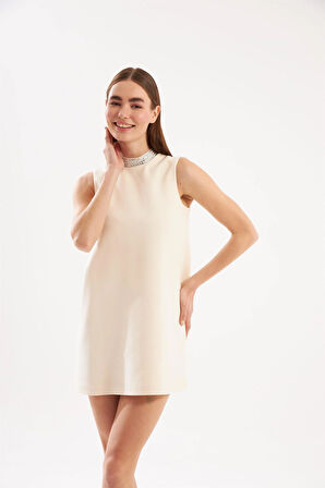 Nok Diamond Serisi Kokteyl Elbise Beyaz