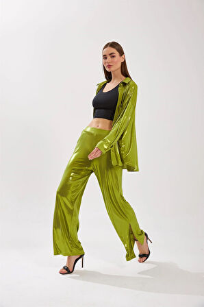 Nok Shinny Serisi Bol Kesim Pantolon Yeşil