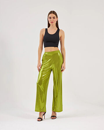 Nok Shinny Serisi Bol Kesim Pantolon Yeşil
