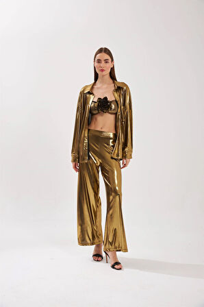 Nok Shinny Serisi Bol Kesim Pantolon Gold