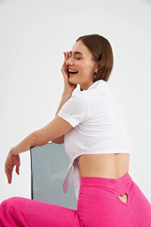 Nok Love Serisi Kalp Detaylı %100 Keten Pantolon Fuşya