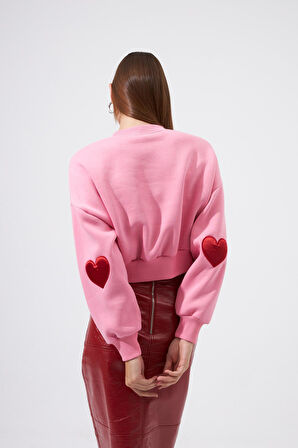 Nok Love Serisi Kalp Aplikeli Sweatshirt Pembe