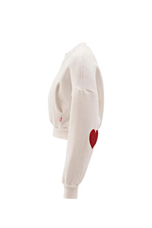 Nok Love Serisi Kalp Aplikeli Sweatshirt Ekru