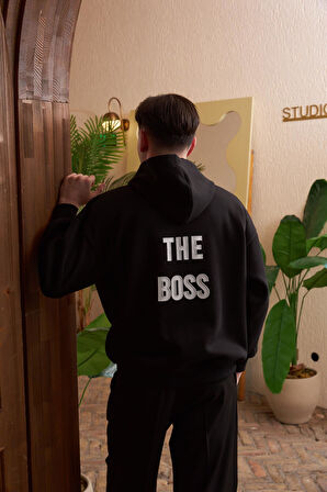 The Boss Sloganlı Couple Unisex Sweatshirt Siyah