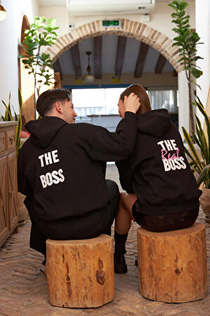 The Real Boss Sloganlı Couple Unisex Sweatshirt Siyah