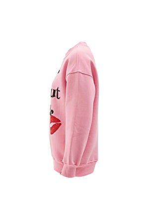 Lipstick Sloganlı Udo Sweatshirt Pembe