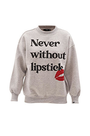 Lipstick Sloganlı Udo Sweatshirt Gri