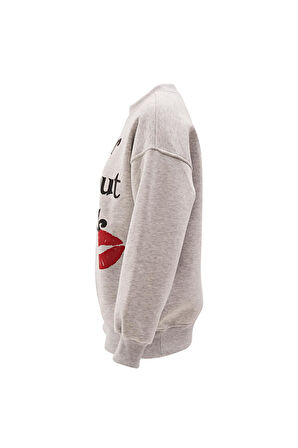 Lipstick Sloganlı Udo Sweatshirt Gri