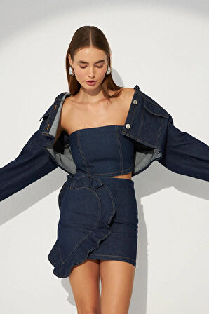 Nok Denim Serisi Love Mini Etek Mavi