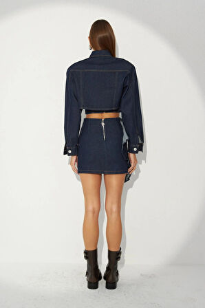 Nok Denim Serisi Love Mini Etek Mavi