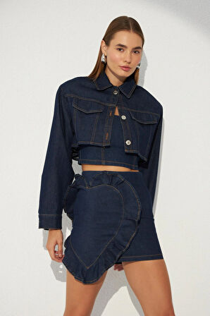 Nok Denim Serisi Love Mini Etek Mavi