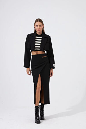 Star Serisi Maxi Boy Asimetrik Etek Siyah