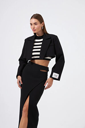 Star Serisi Maxi Boy Asimetrik Etek Siyah