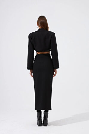 Star Serisi Maxi Boy Asimetrik Etek Siyah