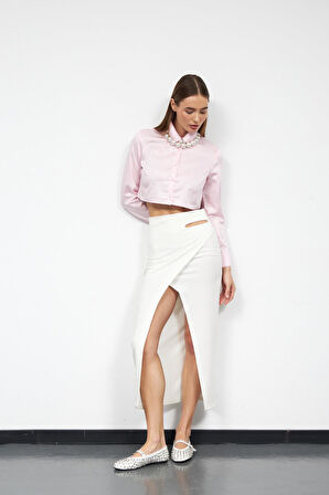 Star Serisi Maxi Boy Asimetrik Etek Beyaz