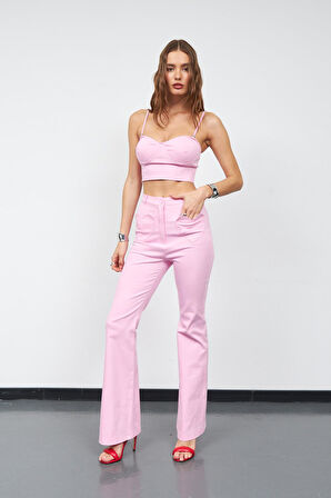 Amore Pocket  İspanyol Paça Pantolon Pembe