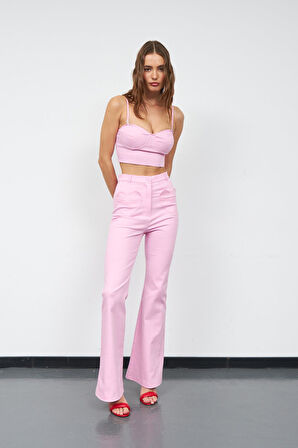 Amore Pocket  İspanyol Paça Pantolon Pembe