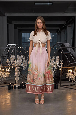 La Vie En Rose Maxi Skirt Pembe