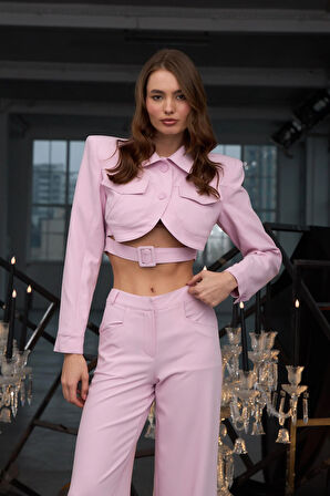 Forever Icon Serisi Crop Blazer Ceket TOZ PEMBE