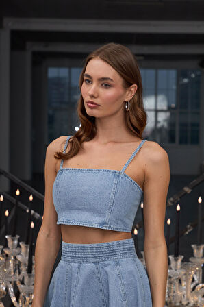 Star Crop Top LIGHT BLUE