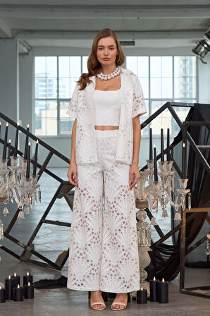 Shell Patterned Pants Beyaz