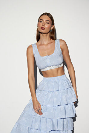 Floral Striped Crop Top Mavi