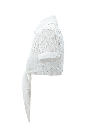 Lace Blossom Glow Kısa Kollu Dantel Gömlek Beyaz
