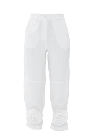 %100 Linen So Cool Pantolon Beyaz