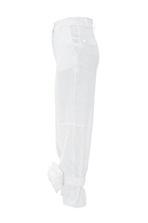 %100 Linen So Cool Pantolon Beyaz