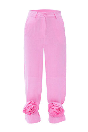 %100 Linen So Cool Pantolon Pembe