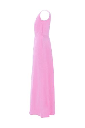 %100 Linen Love Shaped Maxi Dress Pembe